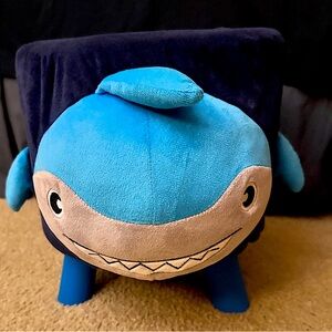Blue Shark Plush Ottoman Stool